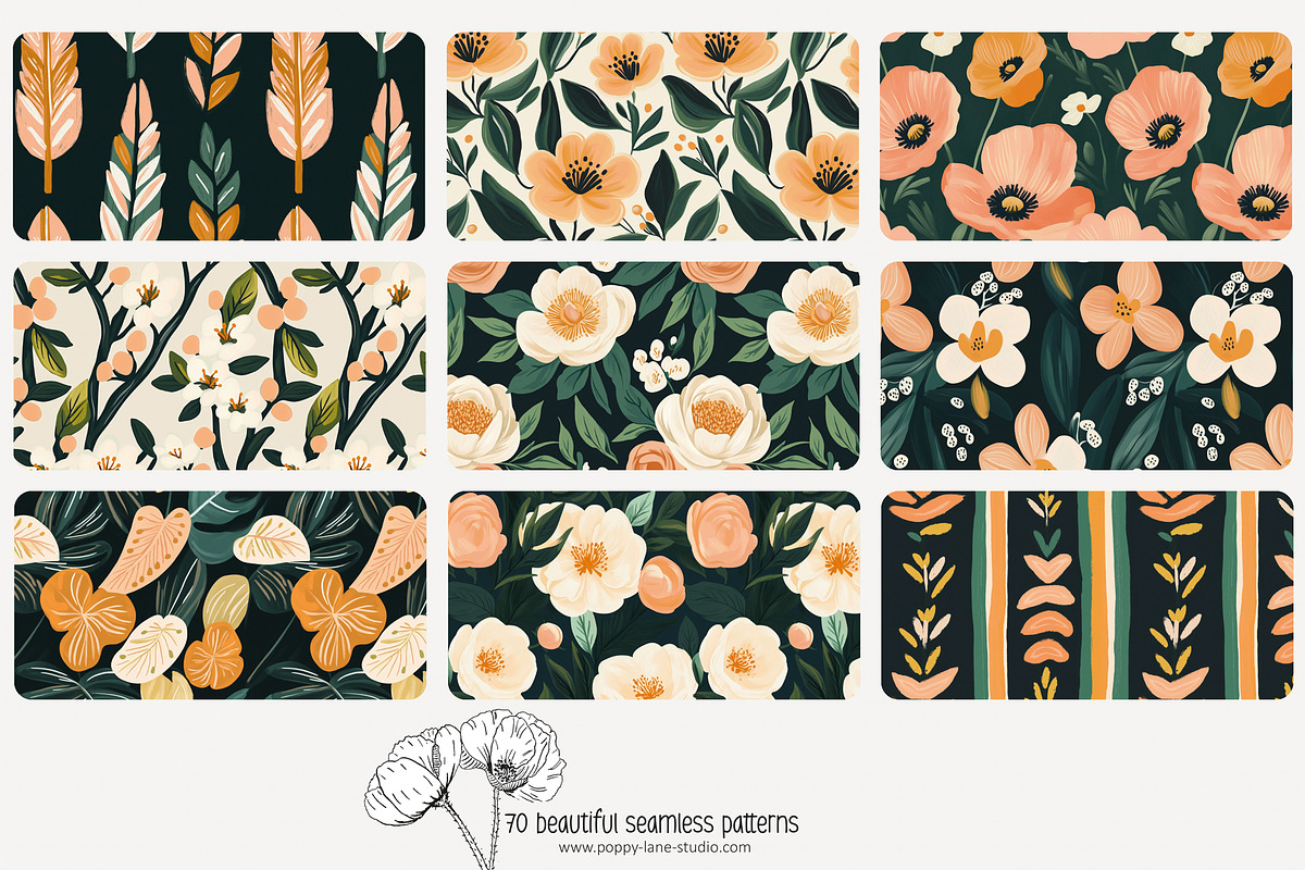 70 abstract botanical repeat pattern, a Pattern Graphic by Poppy Lane ...