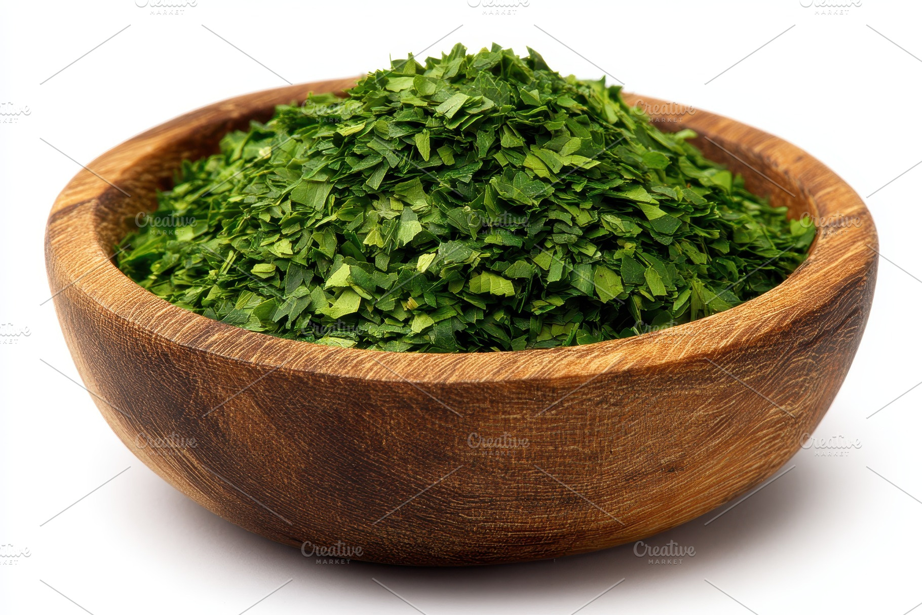 Dried Parsley in Wooden Bowl Green H, a Photo by Pixeness Studio