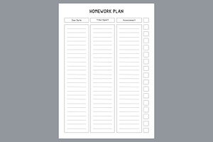 Home Work Plan Study Planning Page,