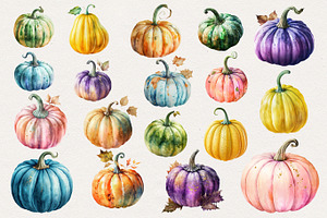 Watercolor Pumpkins Clipart. AI