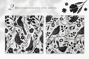 Birds & Blooms Vector Linocut Set