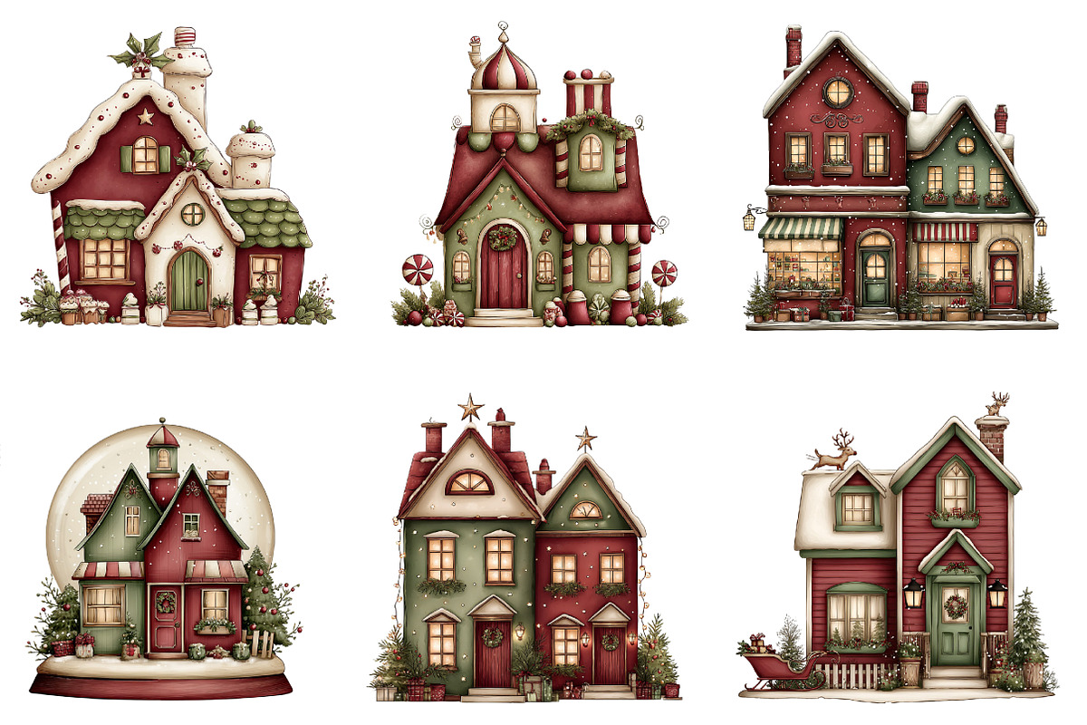 Whimsical Christmas House Clipart, an Illustration by designcity5 (Photo 4 of 5)