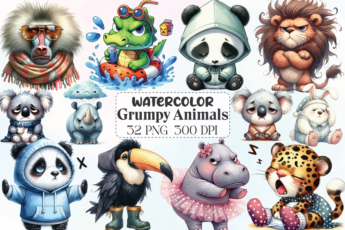 Funny Grumpy Animals Clipart, an Icon by CraftArtStudio (Photo 1 of 6)