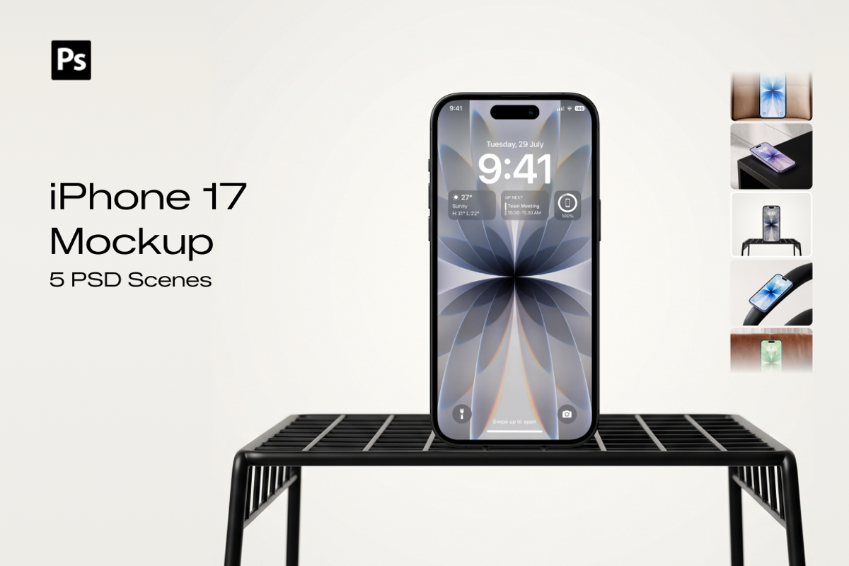 Premium iPhone 17 Mockup Bundle, an iPhone Mockup by mockeyai (Photo 1 of 8)