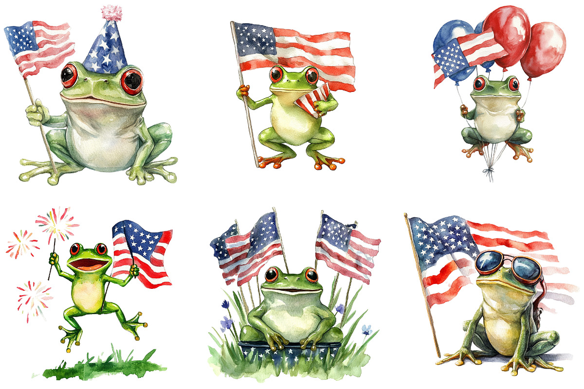 Cute Frog with Flag American Sublima, an Illustration by DreamArtGraphic (Photo 4 of 4)