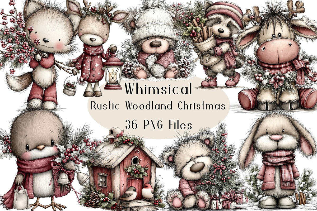 Rustic Woodland Christmas Clipart, a Seasonal Illustration by Creative Art (Photo 1 of 7)