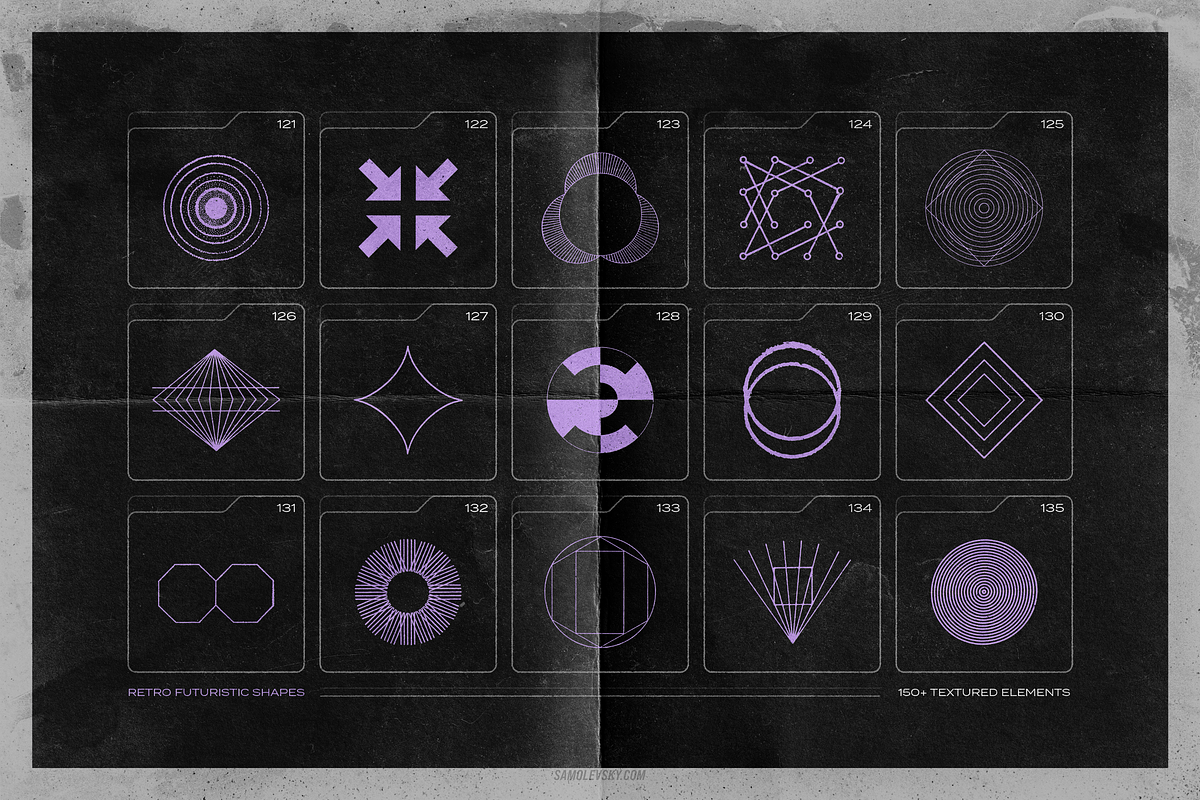 150 Retro-Futuristic Textured Shapes, an Object Graphic by Samolevsky (Photo 13 of 17)