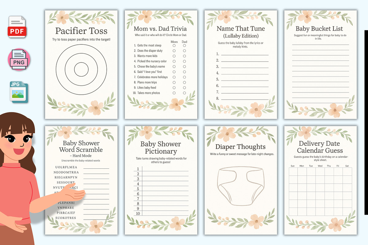 Ultimate Baby Shower Game Pack, a Stationery Template by Designmela01 (Photo 1 of 6)