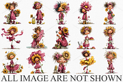 Summer Funny Sunflower Girls Clipart, a Seasonal Illustration by Canvas Craft (Thumbnail 4 of 7)