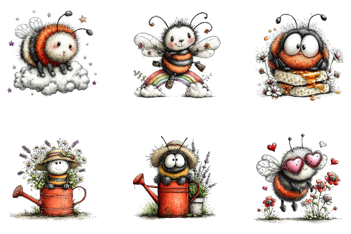 Whimsical spring bee clipart, an Illustration by CreationArt (Photo 7 of 7)