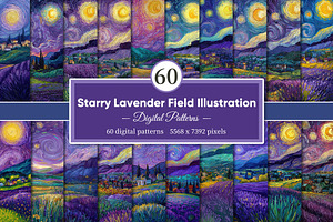 Starry Lavender Field Illustration