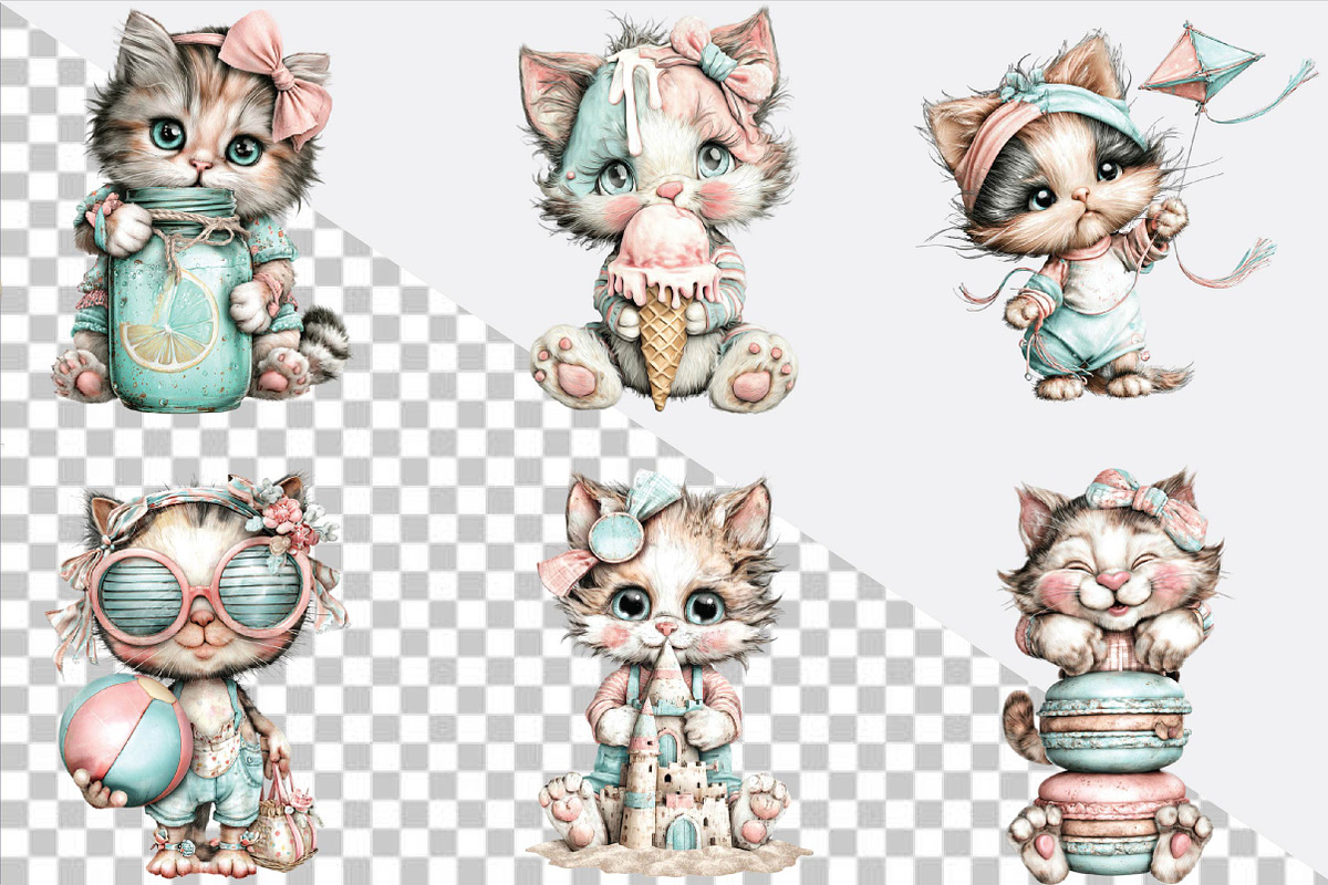 Whimsical Summer Cat Clipart, an Animal Illustration by SVGArt (Photo 2 of 9)
