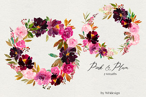 Pink Plum Watercolor Floral Clipart