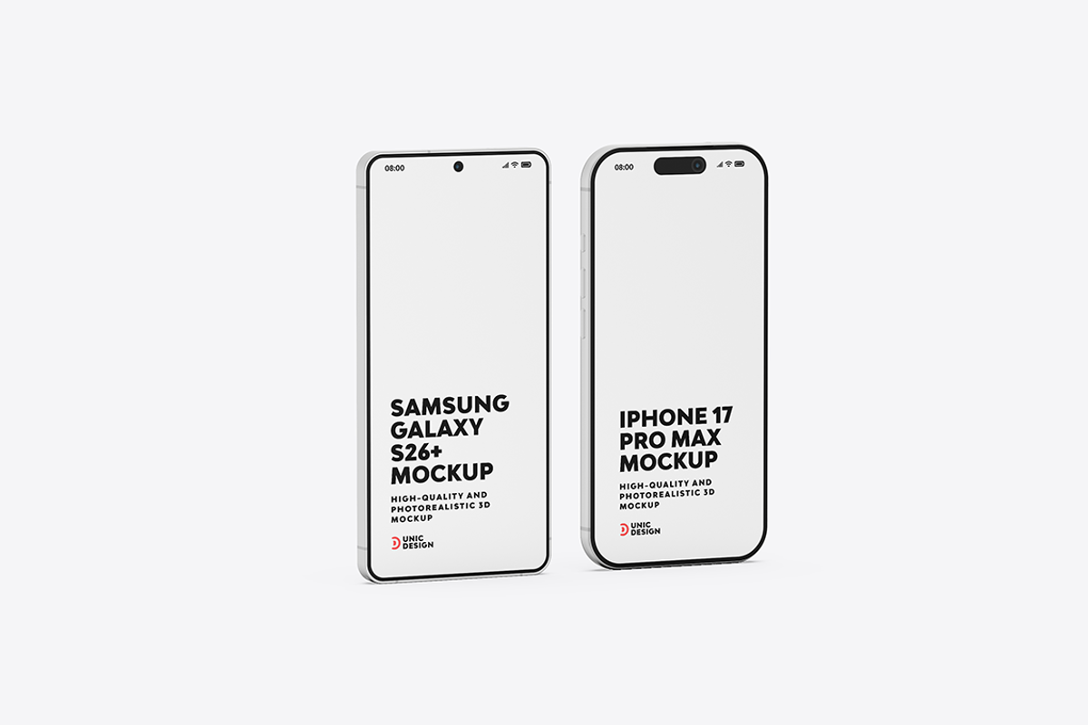 iPhone 17 & Samsung S26 Phone Mockup, an iPhone Mockup by UnicDesign (Photo 3 of 9)
