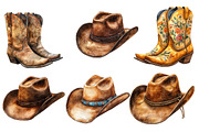 Cowboy Hat and Boots Clipart Bundle, an Illustration by Designworld (Thumbnail 4 of 7)