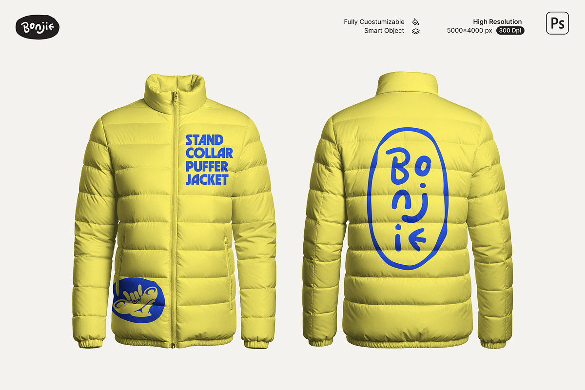 Stand Collar Puffer Jacket Mockup, a Hoody Mockup by Pipello Grafik (Photo 1 of 3)
