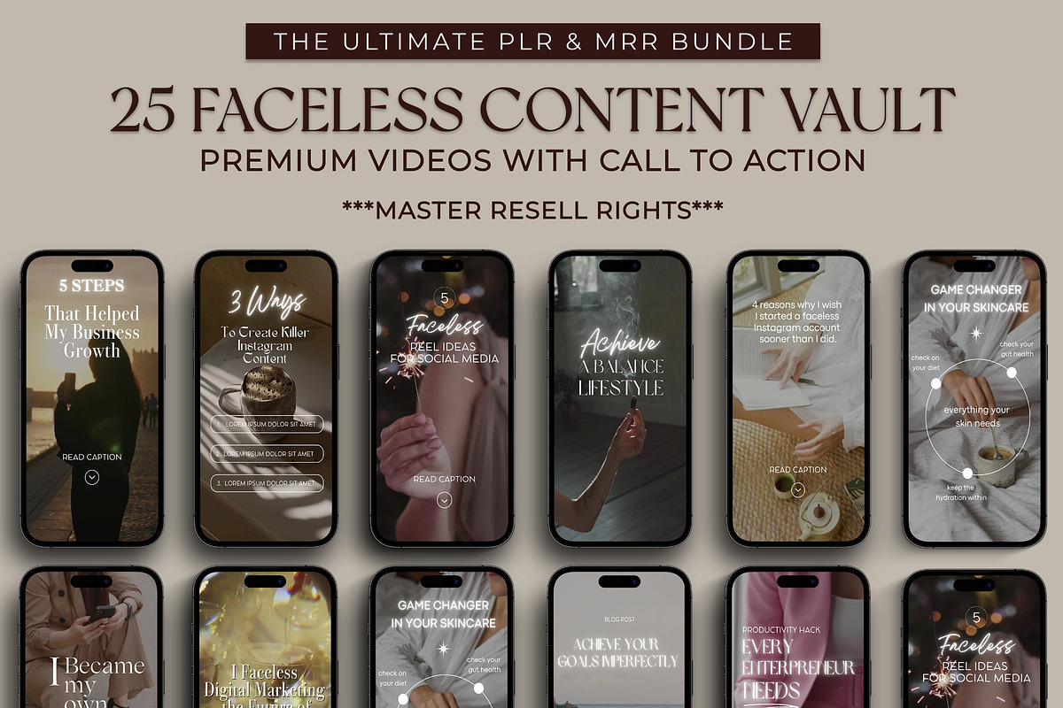 25 Faceless Reels Templates MRR, a Social Media Template by Blank Studio (Photo 1 of 6)