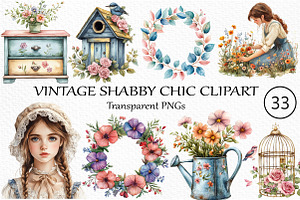 Vintage Shabby Chic Clipart Bundle, an Illustration by Craft Nest
