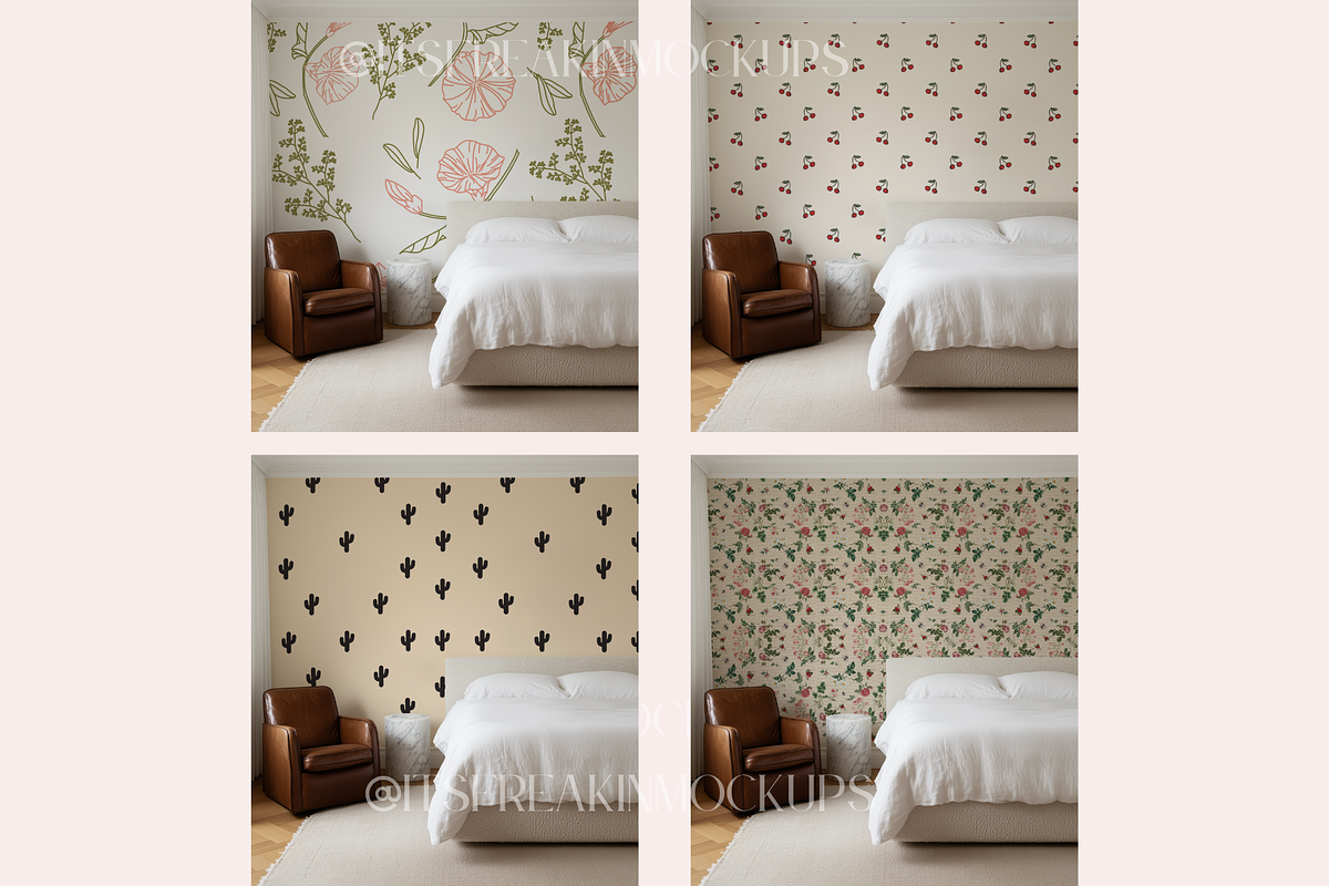 Bedroom Wallpaper Mockup Bundle, a Household Mockup by ItsFreakinMockups (Photo 4 of 5)