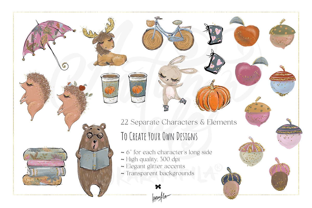 Fall Woodland Clipart & Patterns Kit, a Seasonal Illustration by KaramfilaS (Photo 6 of 25)