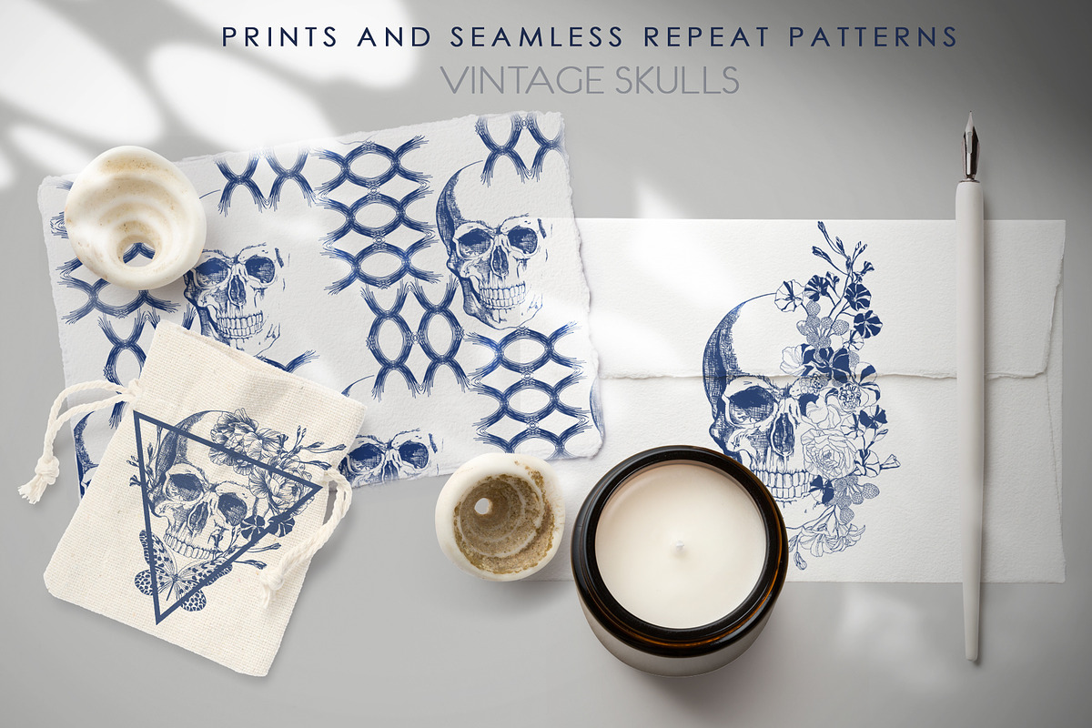 VINTAGE SKULLS, a Pattern Graphic by LanaDzi (Photo 3 of 8)