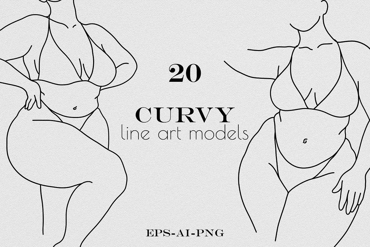 Curvy models minimal line art set., a Background Graphic by ElenKoss (Photo 1 of 11)