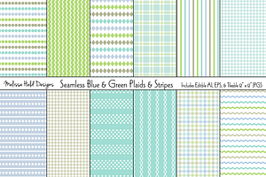 Seamless Blue Green Stripes & Plaids