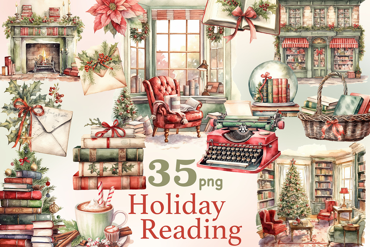 Holiday Reading Clipart, a Seasonal Illustration by GlamArtZhanna (Photo 1 of 5)