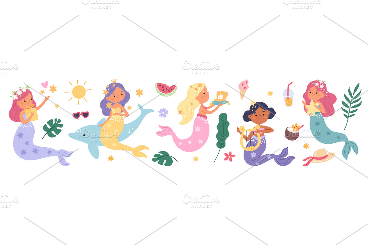 Little mermaids. Cute underwater, an Animal Illustration by YummyBuum