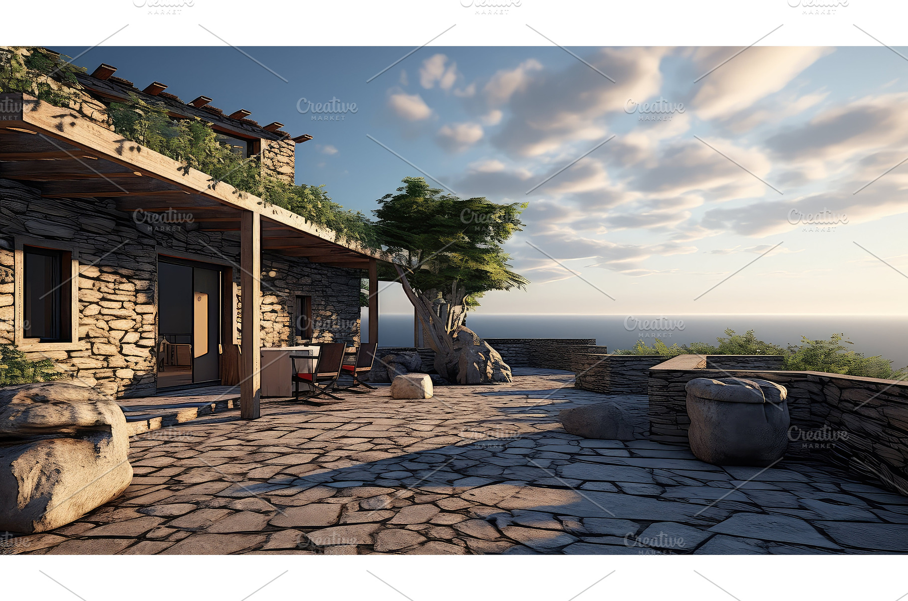 design stone home background ai, an Architecture Photo by pikepicture
