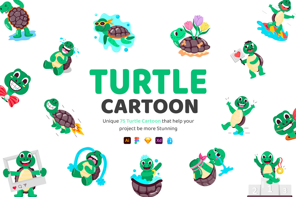 Turtle Cartoon Stickers Set, an Emoji Icon by Vectors Market (Photo 1 of 6)
