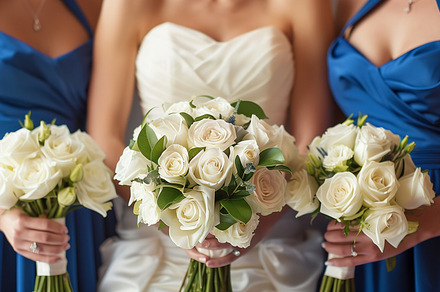 Bride and bridesmaids hold bouquet, a Person Photo by MistyDay