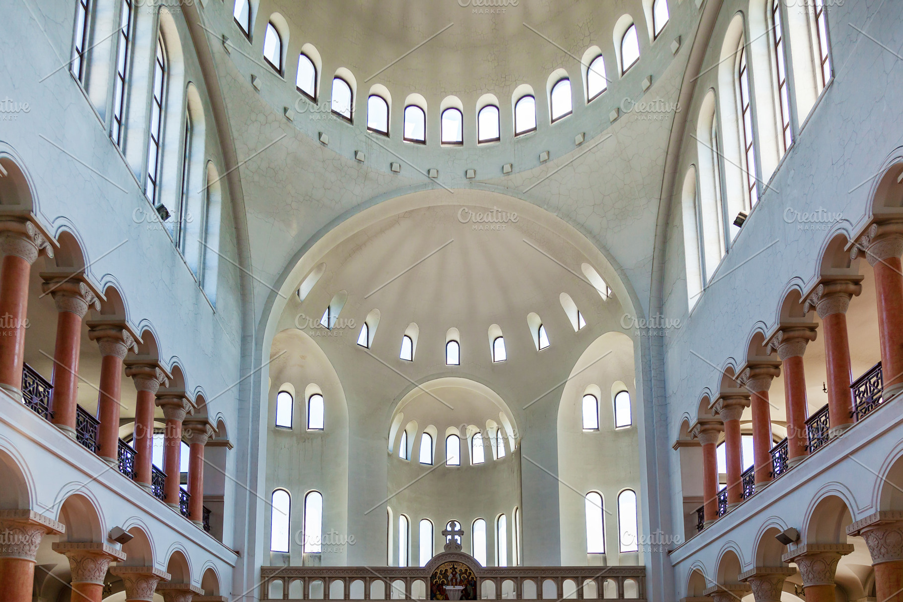 Interior of the church with columns, an Architecture Photo by Photostock