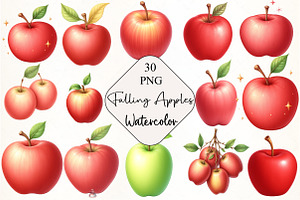 Falling Apples Watercolor Clipart, an Illustration by CrexoraLab