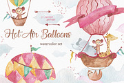 Hot Air Balloons Watercolor Clipart, an Animal Illustration by LeMagiqueBoutique (Thumbnail 1 of 6)