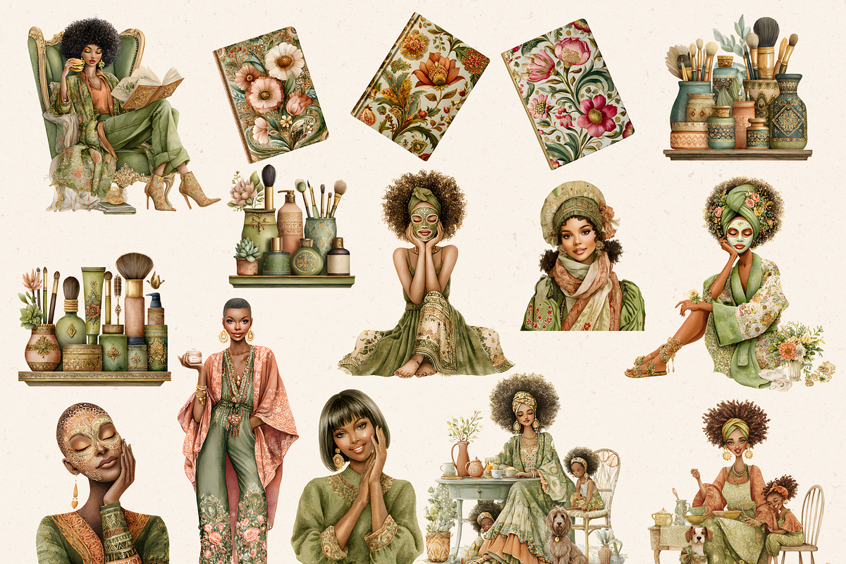 BLACK GIRL ROUTINE CLIPART PACK, a Person Illustration by Daring Digies (Photo 4 of 10)