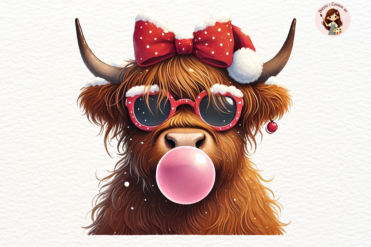 Christmas Highland Cow Clipart, an Animal Illustration by Nicolle's Colorful Art (Photo 1 of 10)