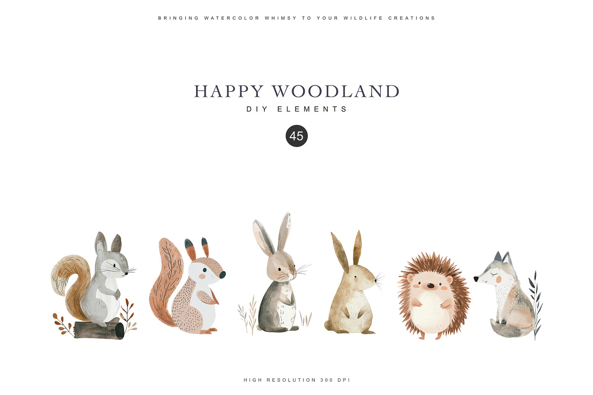watercolor woodland animal clipart, an Animal Illustration by Pink Studio Art (Photo 8 of 14)