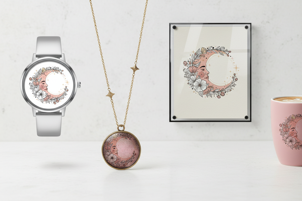 Boho Celestial Moon Face Floral, a Person Illustration by Designer_Momina (Photo 4 of 5)