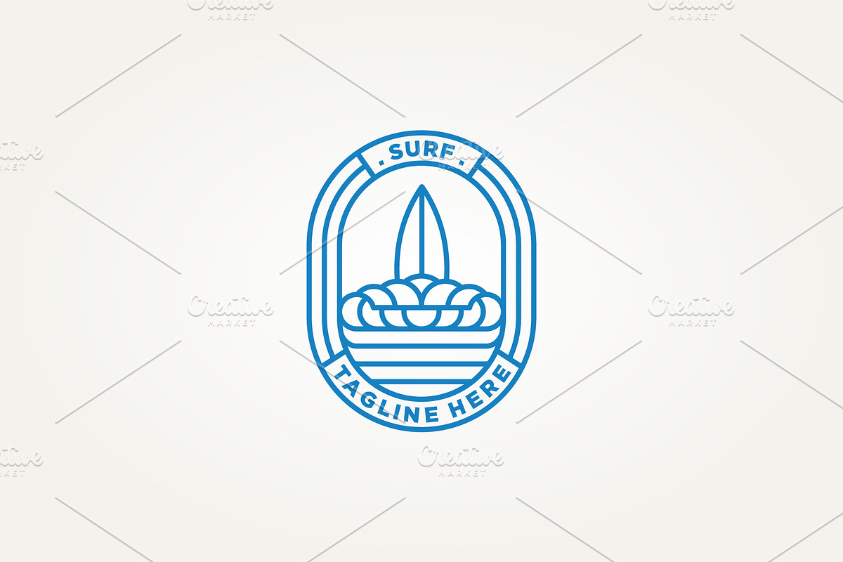 surfing line art badge icon logo, a Branding & Logo Template by Blazybone