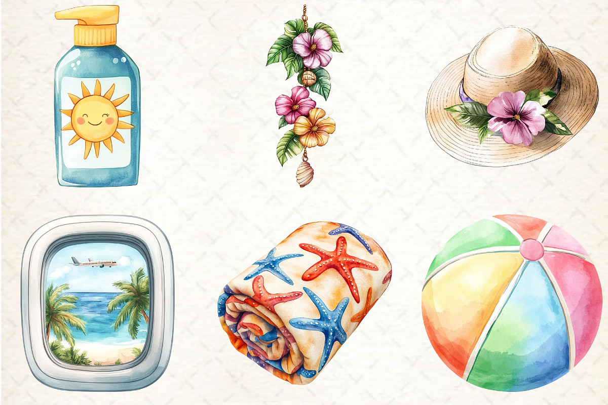 Watercolor Summer Vacation Clipart, an Illustration by Rose Art (Photo 2 of 4)