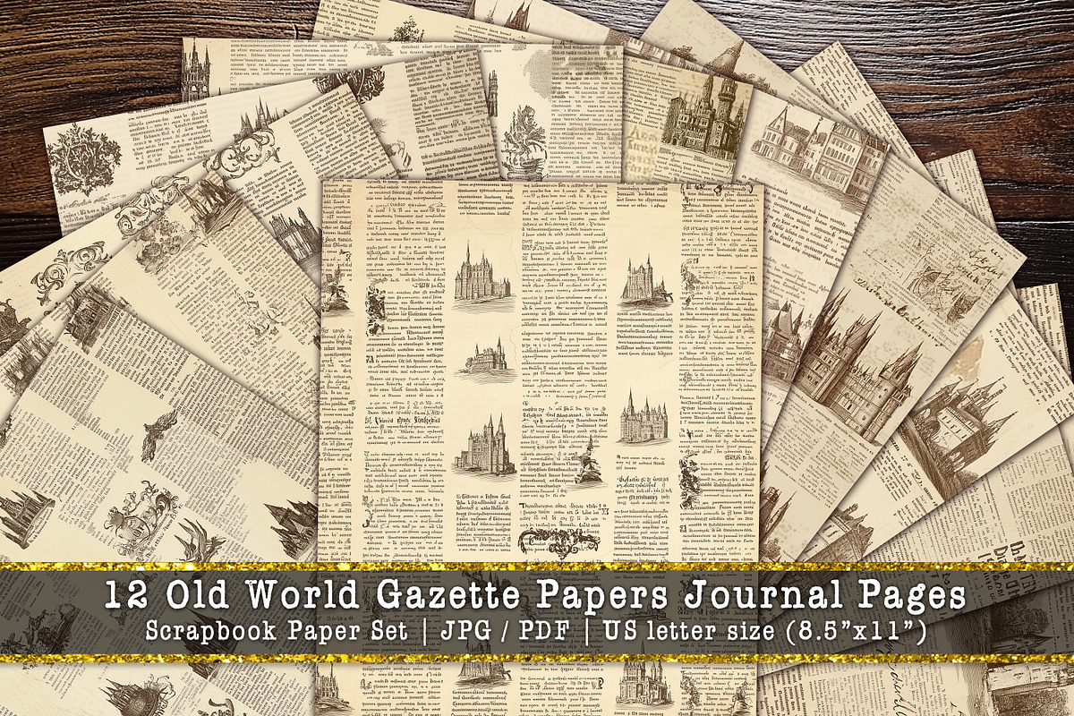 Old World Gazette Scrapbook Papers, a Background Graphic by V Design Creator (Photo 1 of 12)