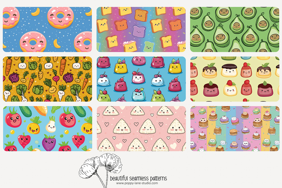 70 kawaii food seamless pattern, a Pattern Graphic by Poppy Lane Studio (Photo 9 of 10)