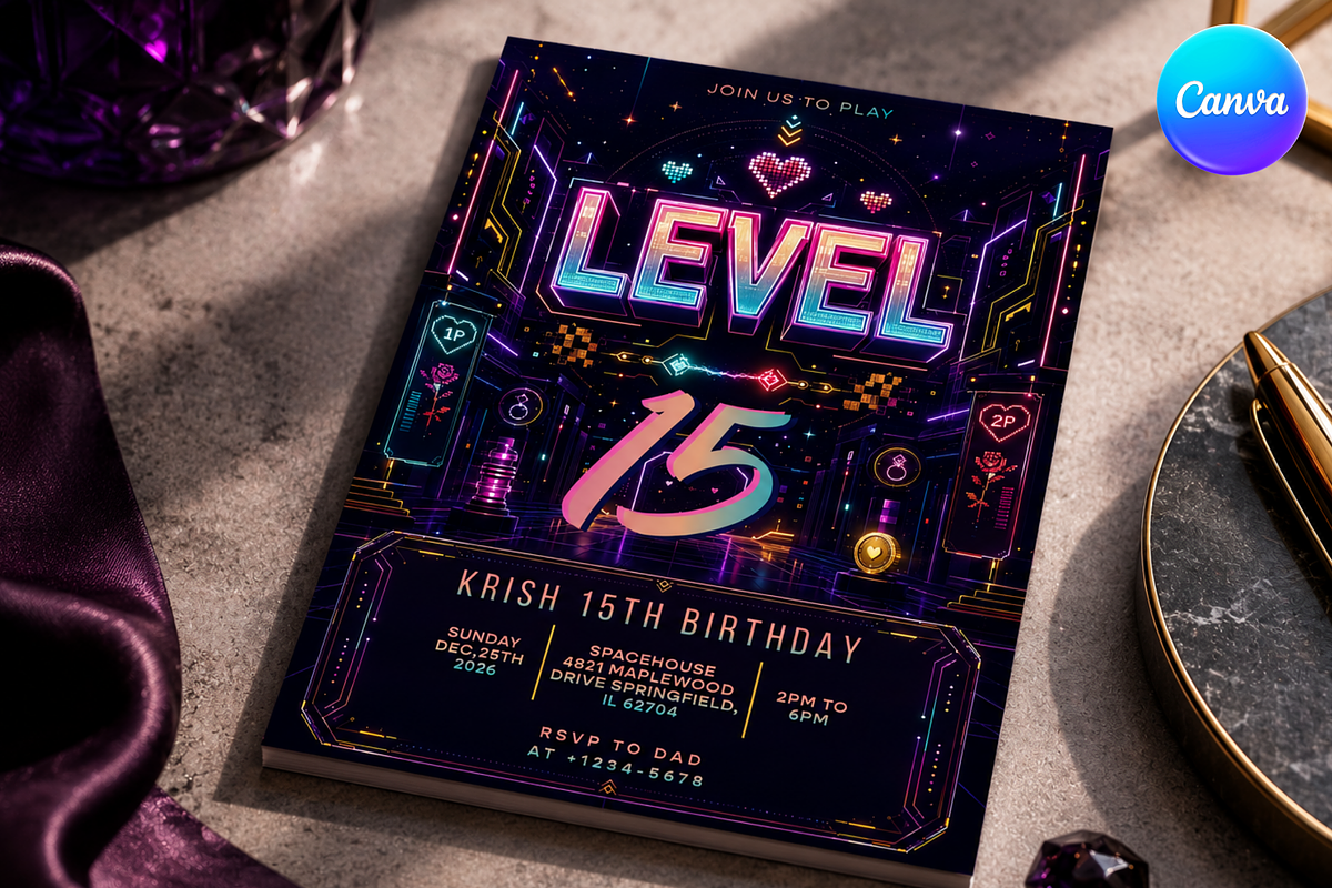 Gaming Birthday Invitation Template, an Invitation Template by InvitingStorys (Photo 4 of 11)