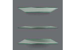 Realistic transparent glass shelves, an Object Illustration by piter.goskov