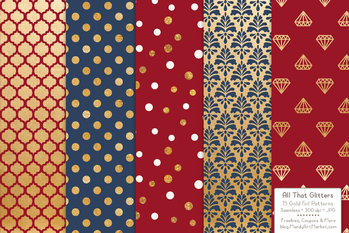 Americana Gold Foil Digital Papers, a Pattern Graphic by Amanda Ilkov (Photo 3 of 4)