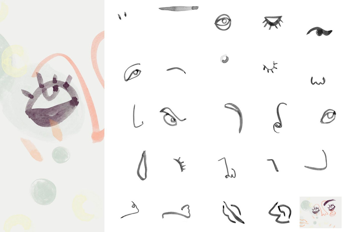 ProCreate watercolor face elements, a Brush Add-On by dxxb studio (Photo 2 of 3)