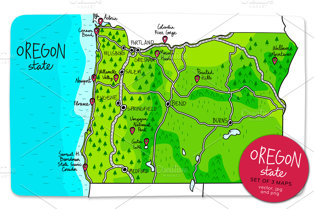 Oregon maps, an Education Illustration by Illustrationsforteachers (Photo 4 of 5)