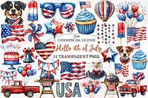 Hello 4th of July Watercolor Clipart, an Illustration by Designworld