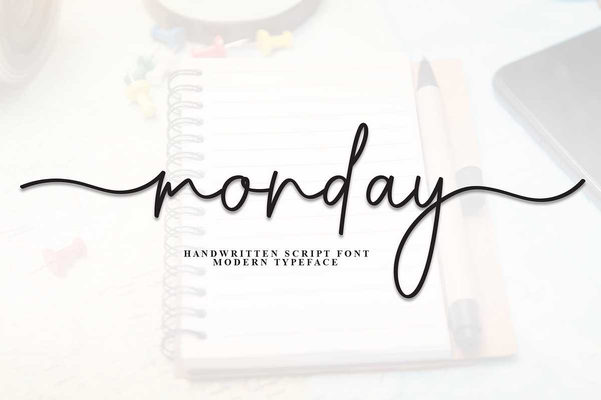 Monday | Script Font, a Handwritten Font by Scratchones (Photo 1 of 9)